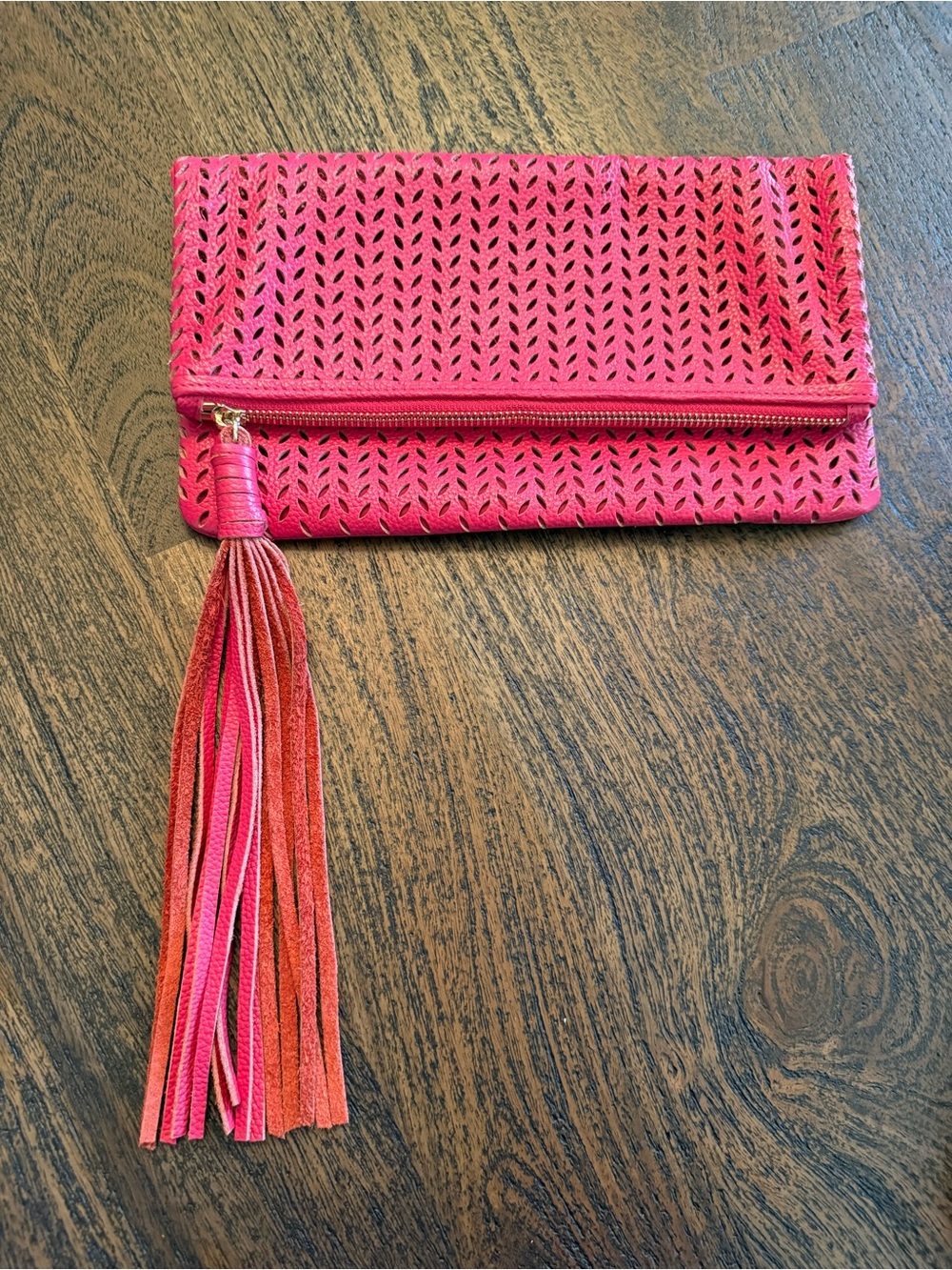 B-Low The Belt Punched Leather Foldable Clutch Bag With Long Tassle